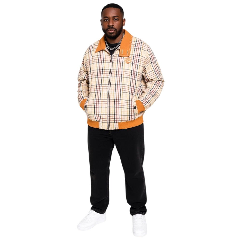 TIMBERLAND Windowpane Plaid Cotton Jacket Rain Resistant Bomber Car Coat Street